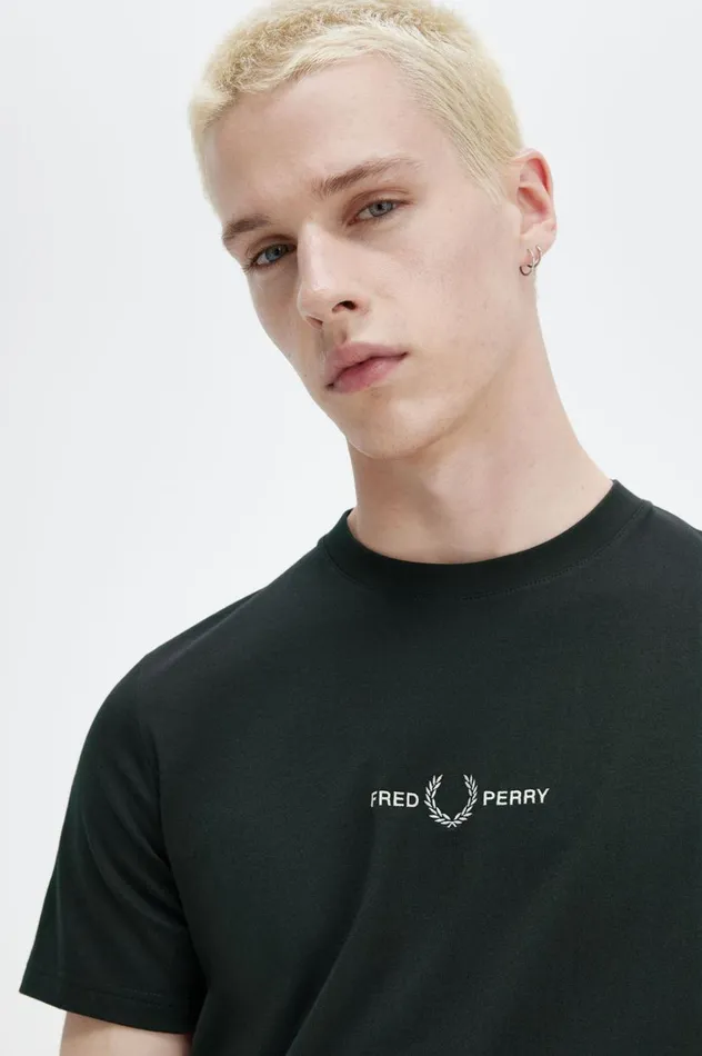 Men Embroidered TShirt Night Green Fred Perry TShirts