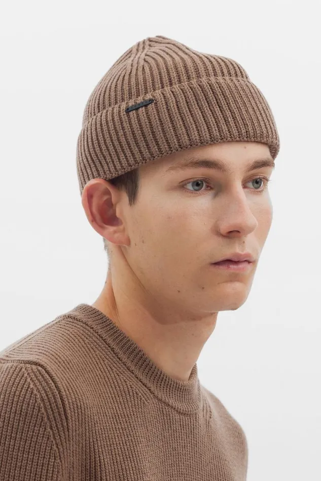 Men Fine Merino Rib Beanie Utility Khaki Norse Projects Beanies