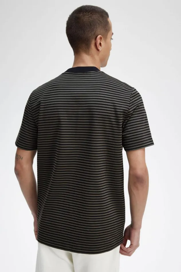 Men Fine Stripe Heavyweight TShirt Blackfield Green Fred Perry TShirts