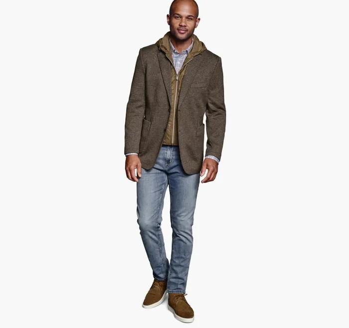 Men Johnston and Murphy Blazers Removable HoodedBib Knit Blazer Camelnavy Men Johnston and Murphy Blazers Removable HoodedBib Knit Blazer Camelnavy