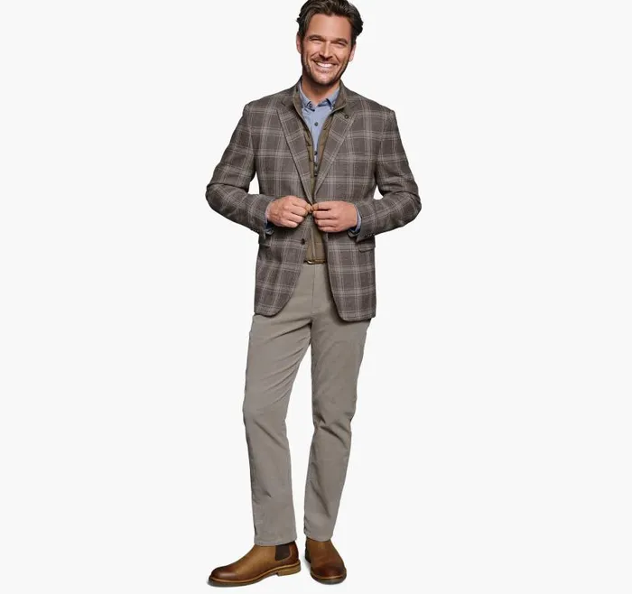 Men Johnston and Murphy Blazers Wool Bib Blazer Taupe Plaid