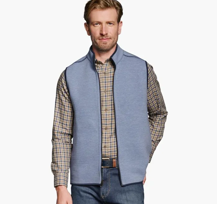 Men Johnston and Murphy Coats Jackets and Vests Reversible Channel Quilted Vest Light Blue Heathernavy
