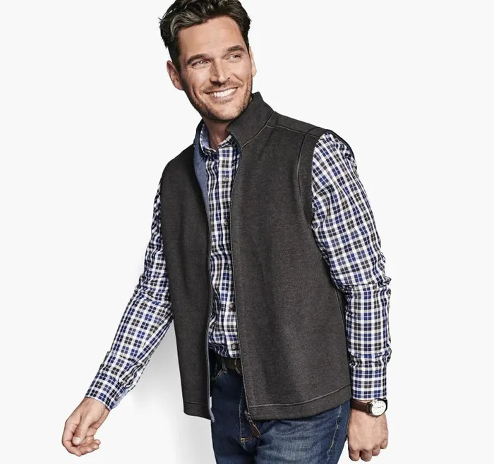 Men Johnston and Murphy Coats Jackets and Vests Reversible Solid Vest Charcoalblue