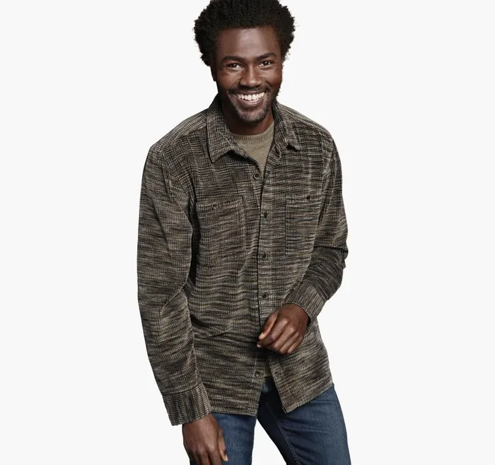 Men Johnston and Murphy Coats Jackets and Vests Striated Corduroy Shirt Jacket Navybrown