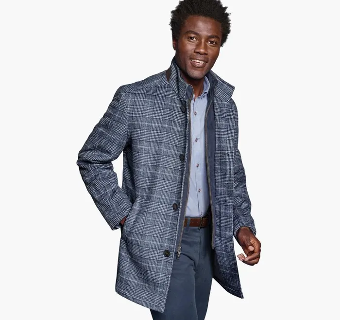 Men Johnston and Murphy Coats Jackets and Vests Upton Car Coat Navy Plaid