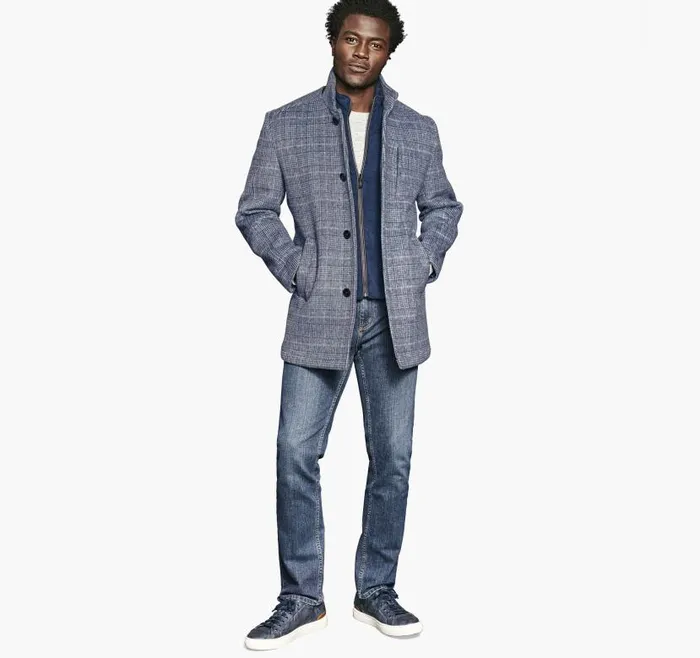 Men Johnston and Murphy Coats Jackets and Vests Upton Car Coat Navy Plaid