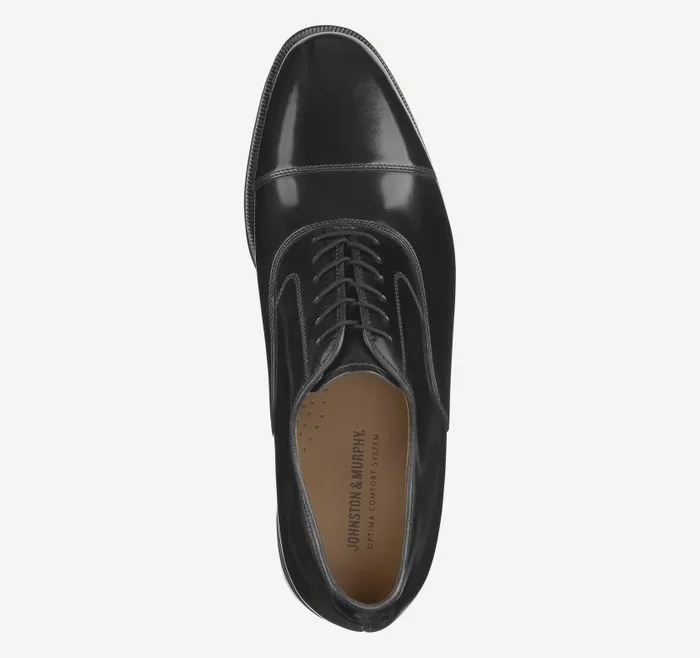 Men Johnston and Murphy LaceUps Melton Cap Toe Black Calfskin