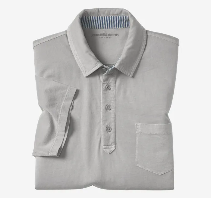 Men Johnston and Murphy Polos and Tees Garment Dyed Polo Gray