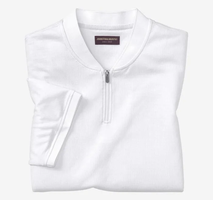 Men Johnston and Murphy Polos and Tees Jacquard Zip Polo White