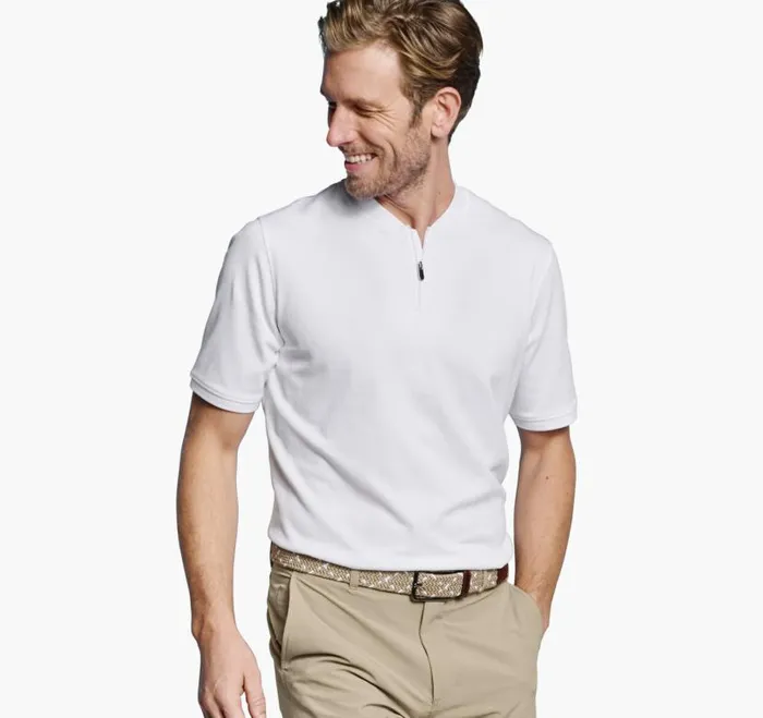 Men Johnston and Murphy Polos and Tees Jacquard Zip Polo White Men Johnston and Murphy Polos and Tees Jacquard Zip Polo White