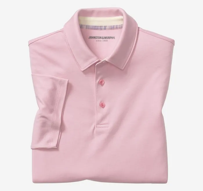 Men Johnston and Murphy Polos and Tees Liquid Cotton Polo Pink