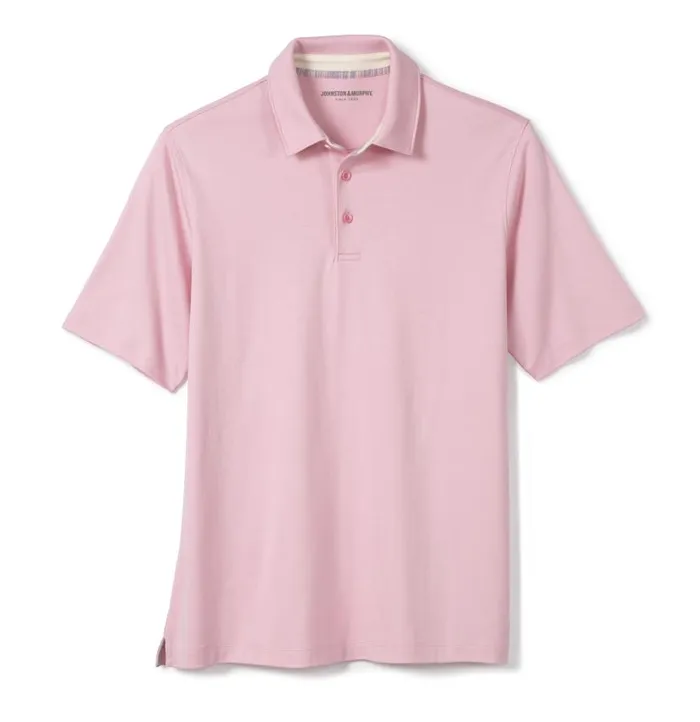 Men Johnston and Murphy Polos and Tees Liquid Cotton Polo Pink Men Johnston and Murphy Polos and Tees Liquid Cotton Polo Pink