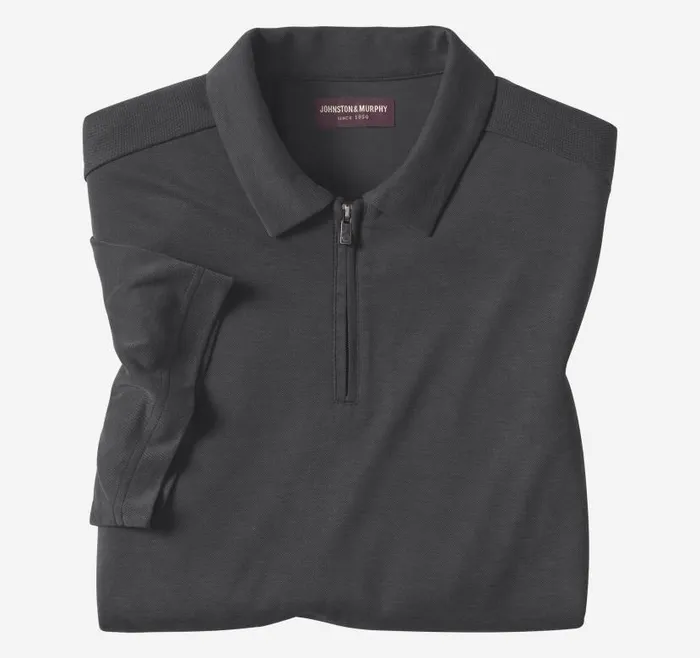 Men Johnston and Murphy Polos and Tees Vintage Birdseye Zip Polo Black