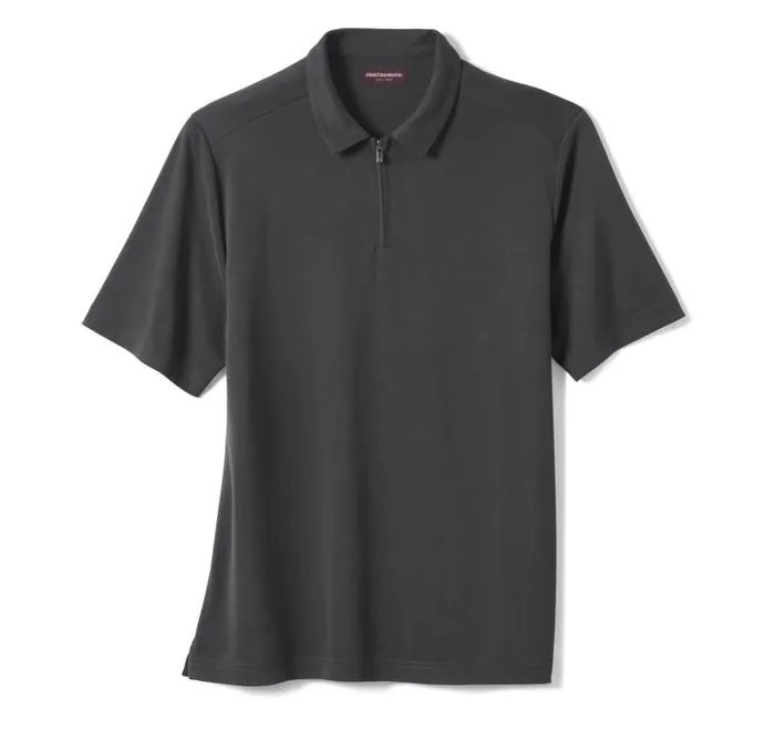 Men Johnston and Murphy Polos and Tees Vintage Birdseye Zip Polo Black Men Johnston and Murphy Polos and Tees Vintage Birdseye Zip Polo Black
