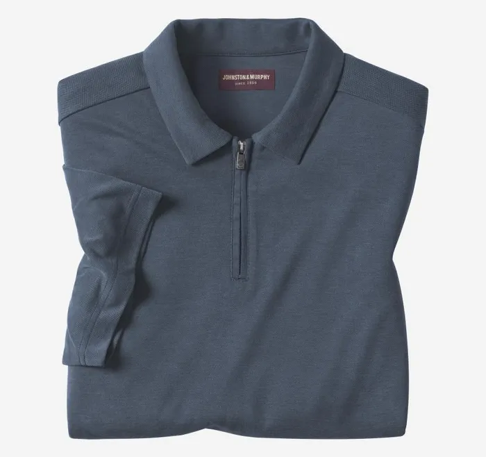Men Johnston and Murphy Polos and Tees Vintage Birdseye Zip Polo Navy