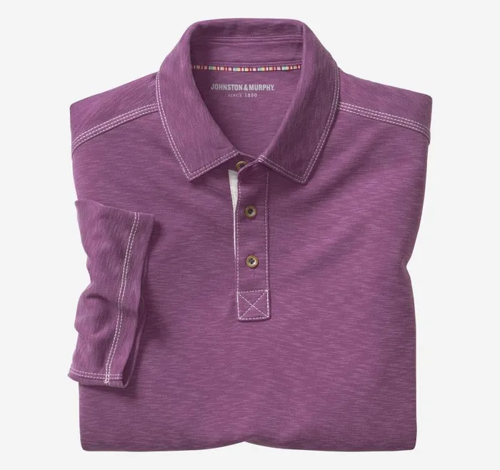 Men Johnston and Murphy Polos and Tees Vintage Slub Polo Wine