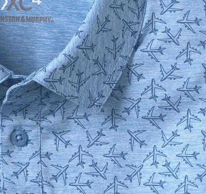 Men Johnston and Murphy Polos and Tees XC4 Performance Polo Blue Tonal Airplane Men Johnston and Murphy Polos and Tees XC4 Performance Polo Blue Tonal Airplane