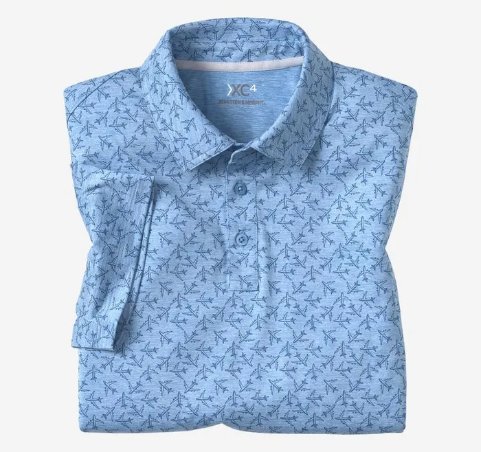 Men Johnston and Murphy Polos and Tees XC4 Performance Polo Blue Tonal Airplane Men Johnston and Murphy Polos and Tees XC4 Performance Polo Blue Tonal Airplane