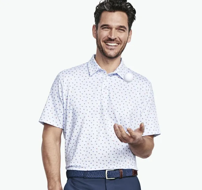 Men Johnston and Murphy Polos and Tees XC4 Performance Polo Light Blue Skull