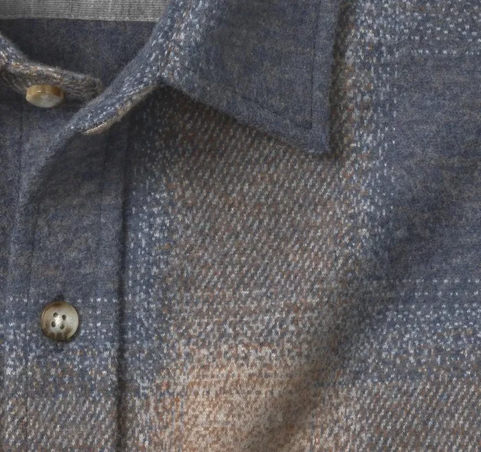 Men Johnston and Murphy Shirts Brushed ButtonFront Knit Brown Boxed Plaid