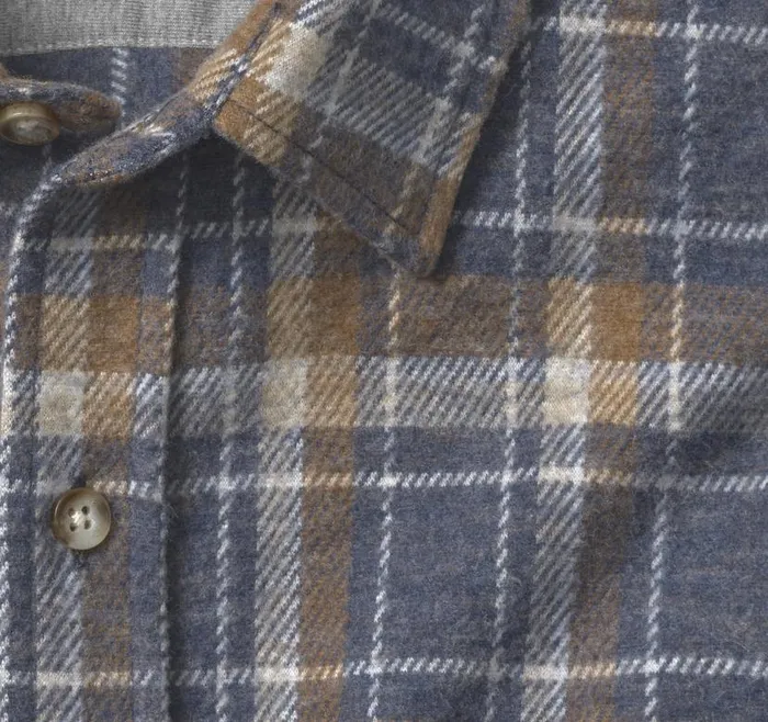 Men Johnston and Murphy Shirts Brushed ButtonFront Knit Navy Open Grid Plaid