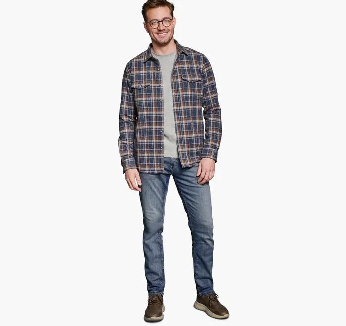 Men Johnston and Murphy Shirts Brushed ButtonFront Knit Navy Open Grid Plaid