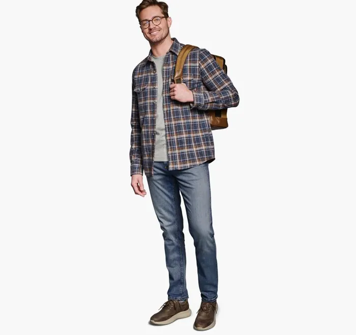 Men Johnston and Murphy Shirts Brushed ButtonFront Knit Navy Open Grid Plaid