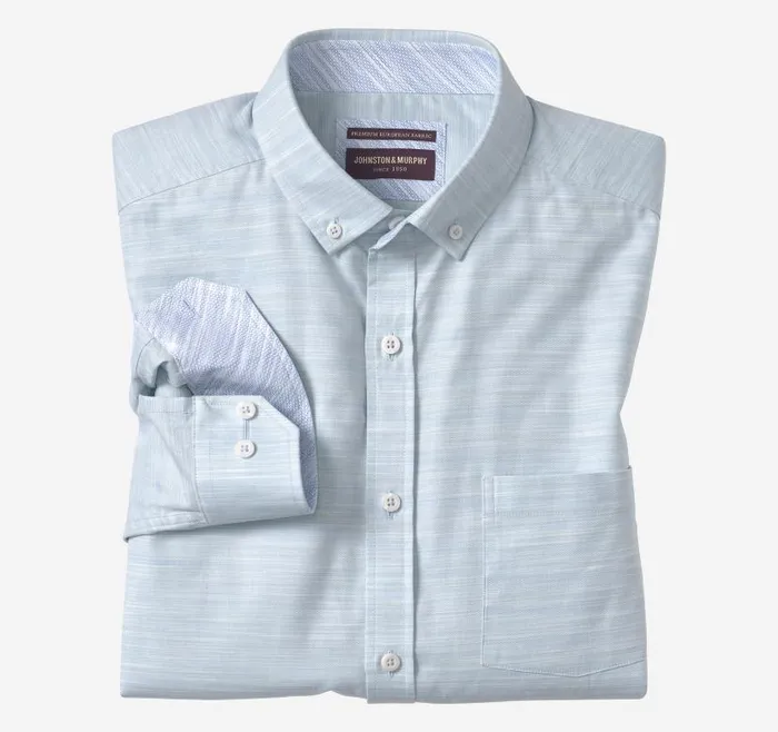 Men Johnston and Murphy Shirts ButtonCollar Premium Cotton Shirt Mint Striated Oxford Men Johnston and Murphy Shirts ButtonCollar Premium Cotton Shirt Mint Striated Oxford