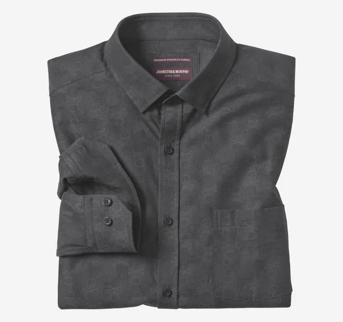 Men Johnston and Murphy Shirts LongSleeve Jacquard Shirt Black Skull