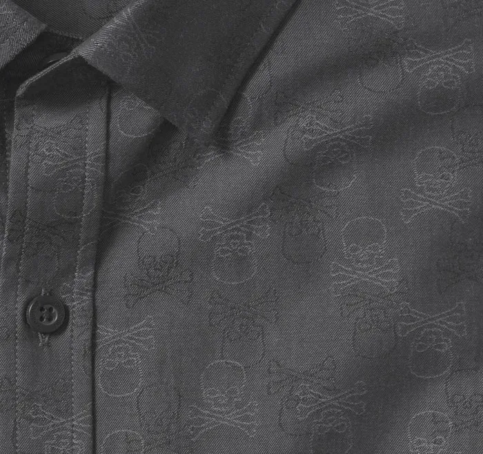 Men Johnston and Murphy Shirts LongSleeve Jacquard Shirt Black Skull