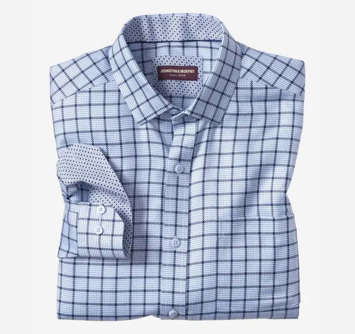 Men Johnston and Murphy Shirts NonIron Dress Shirt Blue Angled Neat Windowpane Men Johnston and Murphy Shirts NonIron Dress Shirt Blue Angled Neat Windowpane