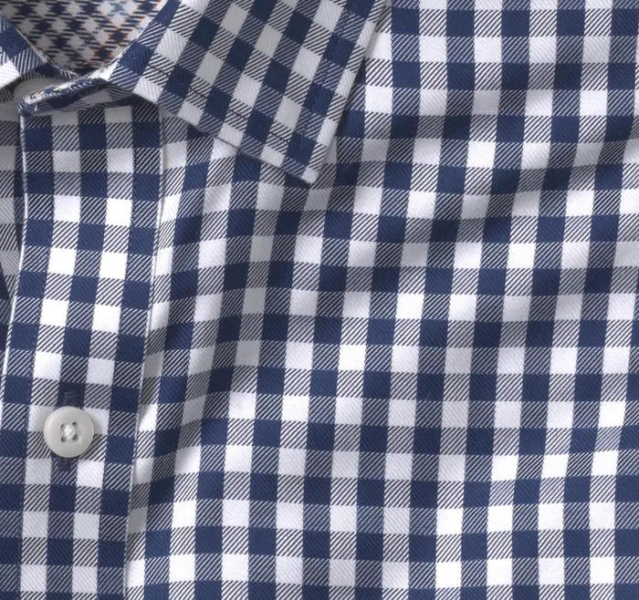 Men Johnston and Murphy Shirts NonIron Dress Shirt Navy Twill Gingham