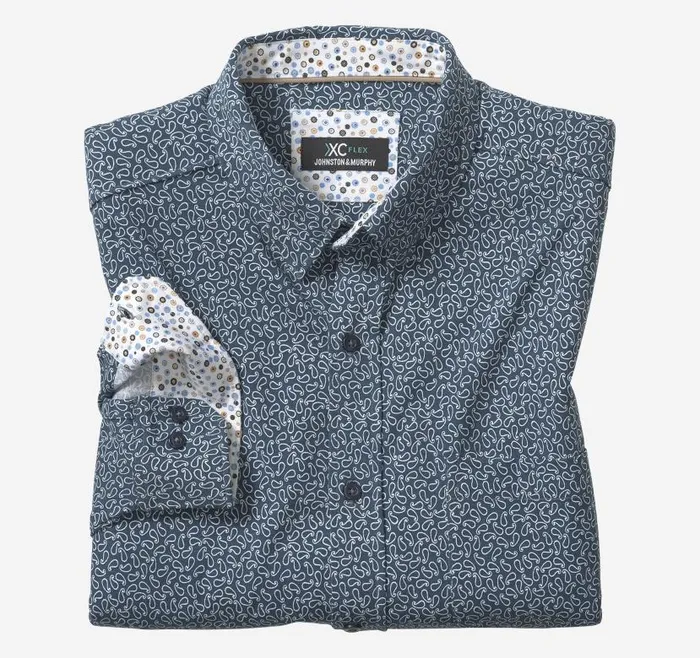 Men Johnston and Murphy Shirts XC Flex Stretch LongSleeve Shirt Navy Paisley