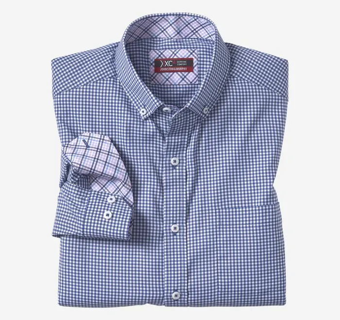 Men Johnston and Murphy Shirts XC4 LongSleeve StretchWoven Shirt Navywhite Gingham Men Johnston and Murphy Shirts XC4 LongSleeve StretchWoven Shirt Navywhite Gingham