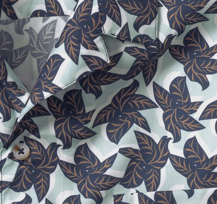 Men Johnston and Murphy ShortSleeve Shirts Camp Shirt Blue Leaf Cluster