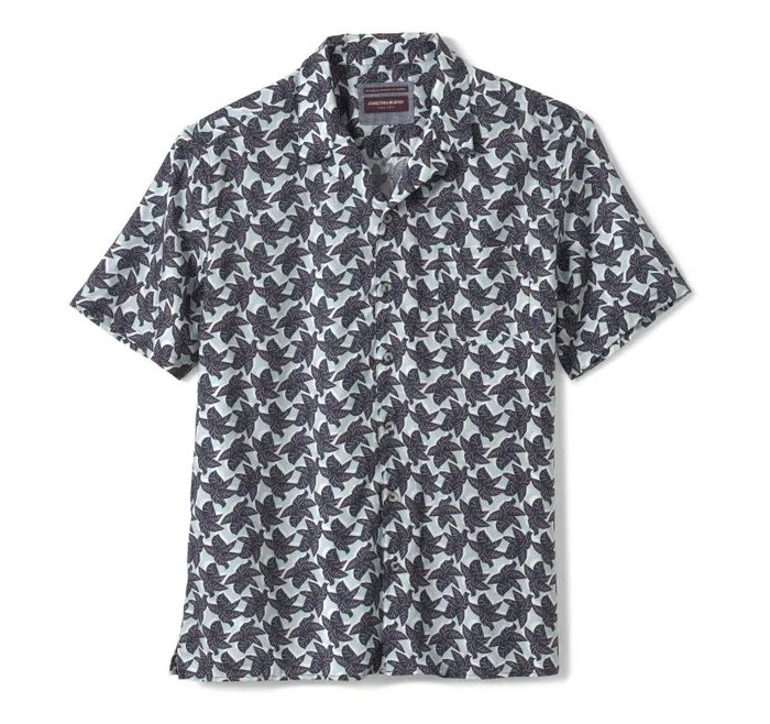 Men Johnston and Murphy ShortSleeve Shirts Camp Shirt Blue Leaf Cluster