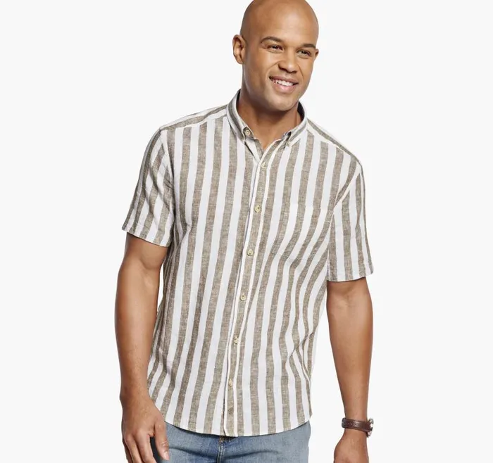 Men Johnston and Murphy ShortSleeve Shirts Stripe LinenBlend Shirt Brown Stripe Men Johnston and Murphy ShortSleeve Shirts Stripe LinenBlend Shirt Brown Stripe