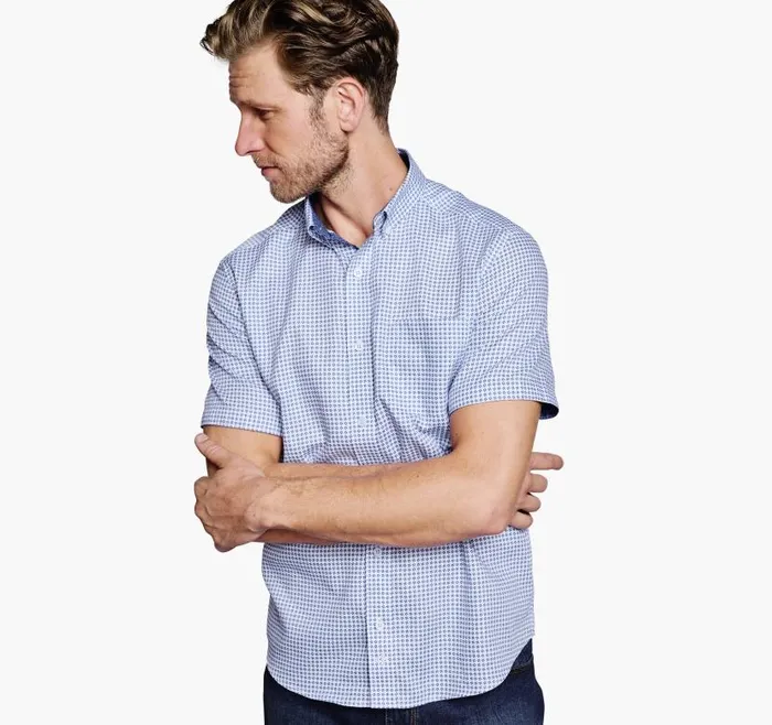 Men Johnston and Murphy ShortSleeve Shirts Textured Cotton ShortSleeve Shirt Blue Geo Turbine Men Johnston and Murphy ShortSleeve Shirts Textured Cotton ShortSleeve Shirt Blue Geo Turbine