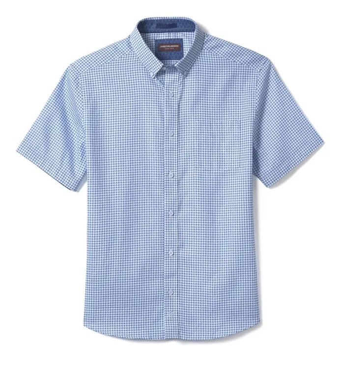 Men Johnston and Murphy ShortSleeve Shirts Textured Cotton ShortSleeve Shirt Blue Geo Turbine Men Johnston and Murphy ShortSleeve Shirts Textured Cotton ShortSleeve Shirt Blue Geo Turbine