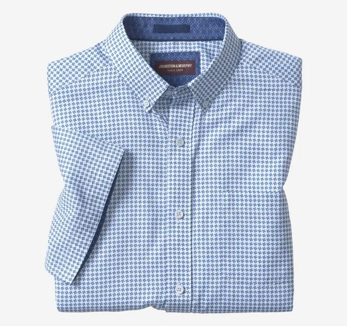 Men Johnston and Murphy ShortSleeve Shirts Textured Cotton ShortSleeve Shirt Blue Geo Turbine Men Johnston and Murphy ShortSleeve Shirts Textured Cotton ShortSleeve Shirt Blue Geo Turbine
