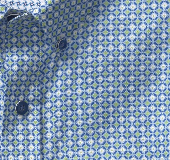 Men Johnston and Murphy ShortSleeve Shirts Textured Cotton ShortSleeve Shirt Bluegreen Diamond Circle