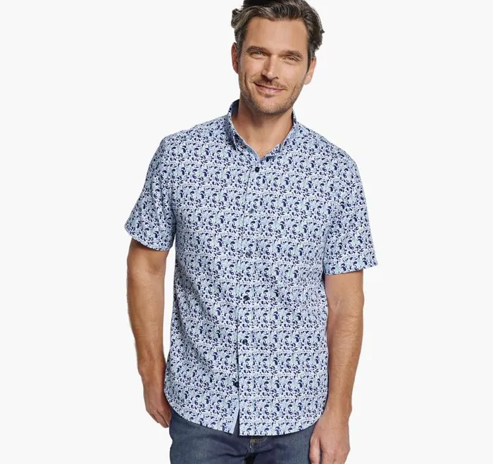 Men Johnston and Murphy ShortSleeve Shirts Textured Cotton ShortSleeve Shirt Mint Droplet