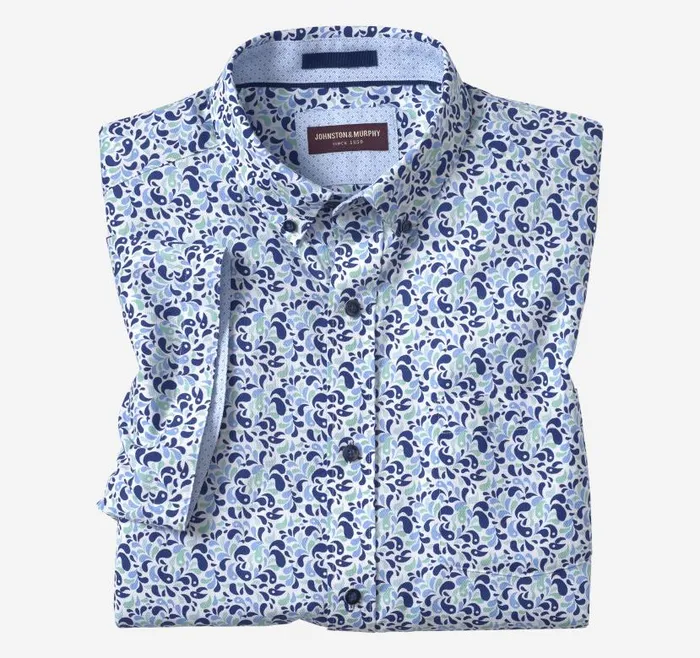 Men Johnston and Murphy ShortSleeve Shirts Textured Cotton ShortSleeve Shirt Mint Droplet Men Johnston and Murphy ShortSleeve Shirts Textured Cotton ShortSleeve Shirt Mint Droplet