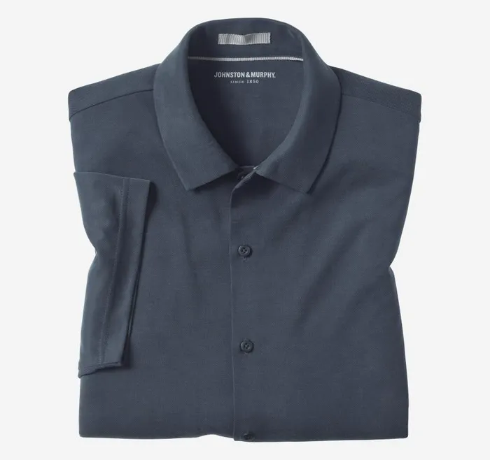 Men Johnston and Murphy ShortSleeve Shirts Vintage Birdseye ButtonFront Shirt Navy Men Johnston and Murphy ShortSleeve Shirts Vintage Birdseye ButtonFront Shirt Navy
