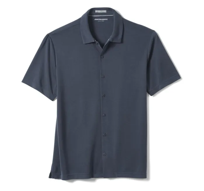 Men Johnston and Murphy ShortSleeve Shirts Vintage Birdseye ButtonFront Shirt Navy