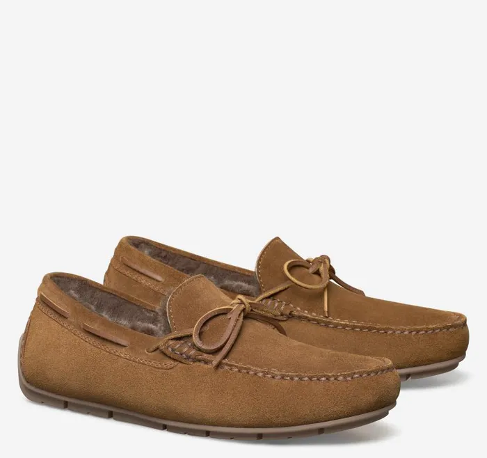 Men Johnston and Murphy SlipOns and Loafers Baldwin Driver OneEye Tie Moccasin Snuff English Suedeshearling