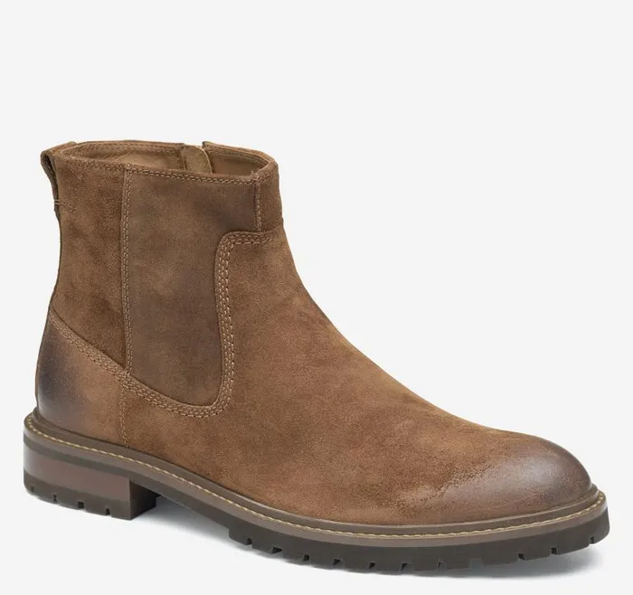 Men Johnston and Murphy SlipOns and Loafers Barrett Zip Boot Brown Waxed Suede