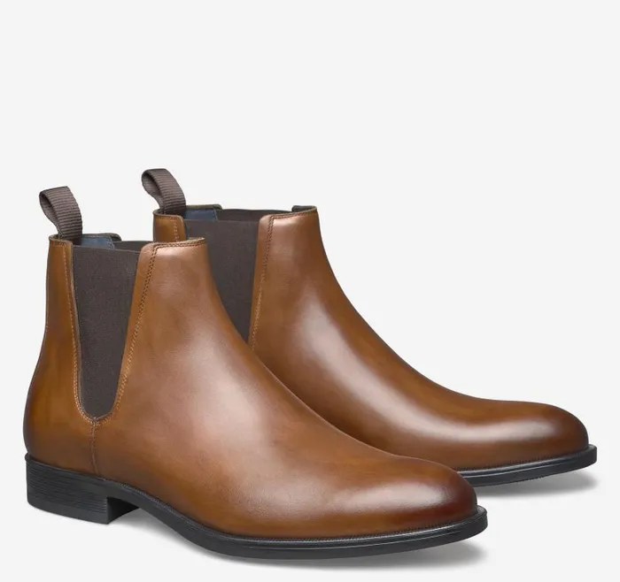 Men Johnston and Murphy SlipOns and Loafers Flynch Chelsea Boot Tan Italian Calfskin