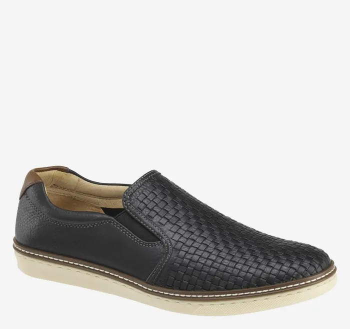 Men Johnston and Murphy SlipOns and Loafers McGuffey Woven SlipOn Black Full Grain Leather