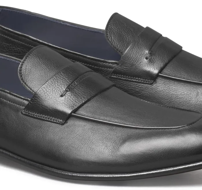 Men Johnston and Murphy SlipOns and Loafers Taylor Penny Loafer Black Italian Calfskin Men Johnston and Murphy SlipOns and Loafers Taylor Penny Loafer Black Italian Calfskin